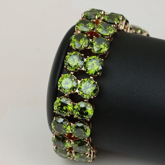 Elegant Rose Gold Bracelet with Green Sparkling Stones, XPBL0643 - Picture 1 of 13